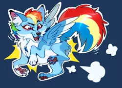 Size: 1501x1080 | Tagged: safe, artist:rr29578979, derpibooru import, rainbow dash, fox, belly fluff, cheek fluff, chest fluff, ear fluff, female, foxified, image, leg fluff, open mouth, paw pads, paws, png, solo, species swap