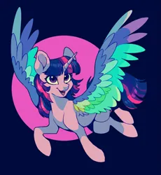 Size: 1377x1494 | Tagged: safe, artist:rr29578979, derpibooru import, twilight sparkle, twilight sparkle (alicorn), alicorn, pony, rainbow roadtrip, colored wings, image, multicolored wings, open mouth, open smile, png, rainbow wings, smiling, solo, spread wings, wings