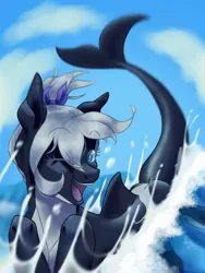 Size: 1500x2000 | Tagged: safe, artist:yeejay, derpibooru import, oc, oc:toy joy, orca, orca pony, original species, pony, blue, image, looking at you, png, sky, solo, water