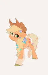 Size: 1639x2552 | Tagged: safe, artist:rr29578979, derpibooru import, applejack, earth pony, pony, alternate design, female, flower, flower in hair, image, looking at you, mare, png, simple background, solo, white background
