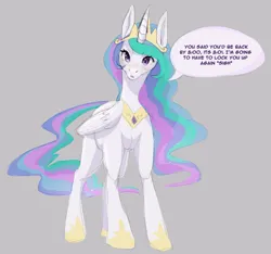 Size: 1231x1150 | Tagged: safe, artist:sumika, princess celestia, alicorn, pony, /mlp/, 4chan, blushing, dialogue, female, gray background, image, looking at you, mare, png, simple background, yandere