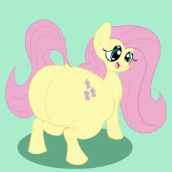 Size: 2100x2100 | Tagged: suggestive, artist:parumpi, fluttershy, pegasus, pony, butt, cutie mark, dock, fat, female, flutterbutt, image, mare, obese, open mouth, png, rear view, simple background, solo, tail, the ass was fat, wingless