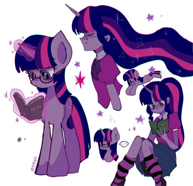 Size: 2048x1972 | Tagged: safe, artist:m09160, derpibooru import, twilight sparkle, twilight sparkle (alicorn), alicorn, human, unicorn, equestria girls, book, clothes, female, g4, glasses, horn, horned humanization, humanized, image, jpeg, reading, simple background, socks, striped socks, unicorn twilight, white background