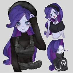 Size: 2048x2048 | Tagged: safe, artist:m09160, derpibooru import, rarity, equestria girls, belly button, clothes, g4, gray background, hat, headband, image, jpeg, lolita fashion, long sleeves, midriff, simple background, tracksuit