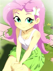 Size: 1536x2048 | Tagged: safe, artist:maxtoon24, derpibooru import, fluttershy, human, equestria girls, boots, clothes, female, g4, high heel boots, image, png, shirt, shoes, skirt, socks, solo