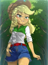 Size: 960x1280 | Tagged: safe, artist:maxtoon24, derpibooru import, applejack, human, equestria girls, belt, boots, clothes, cowboy boots, cowboy hat, female, g4, hat, high heel boots, image, jpeg, shirt, shoes, skirt, solo