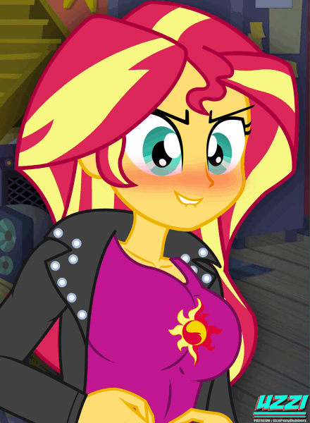 Size: 1467x2000 | Tagged: explicit, artist:uzzi-ponydubberx, banned from derpibooru, paywalled source, sunset shimmer, human, equestria girls, animated, blushing, breasts, busty sunset shimmer, female, flashing boobs, g4, gif, image, loop, nipples, nudity, one eye closed, patreon, seduction, show accurate, solo, solo female, wink