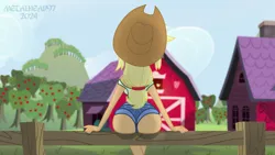 Size: 1280x720 | Tagged: suggestive, artist:metalhead97, derpibooru import, applejack, human, equestria girls, adorasexy, alternate clothes, applebutt, ass, barn, bra, breasts, butt, clothes, cowgirl, cowgirl outfit, cute, farm, g4, hat, image, outdoors, png, pose, seductive, seductive pose, sexy, show accurate, sitting, solo, strategically covered, stupid sexy applejack, sultry pose, underboob, underwear