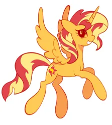 Size: 1830x2048 | Tagged: safe, artist:risswm, derpibooru import, sunset shimmer, alicorn, pony, alicornified, flying, grin, image, jpeg, race swap, shimmercorn, simple background, smiling, solo, spread wings, white background, wings