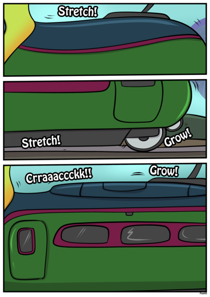 Size: 1614x2283 | Tagged: safe, artist:rex-equinox, derpibooru import, part of a set, thorax, changeling, comic:thorax's shocking express, comic, commission, image, inanimate tf, locomotive, png, story included, train, transformation, vehicle