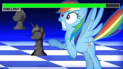 Size: 2560x1440 | Tagged: safe, derpibooru import, screencap, rainbow dash, pony, ace attorney, checkerboard, crossover, elements of justice, image, jpeg, logic chess, solo