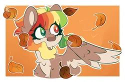 Size: 1280x840 | Tagged: safe, artist:sundayv4x, derpibooru import, oc, pegasus, pony, colored wings, female, heterochromia, image, leaf, mare, png, solo, two toned wings, wings