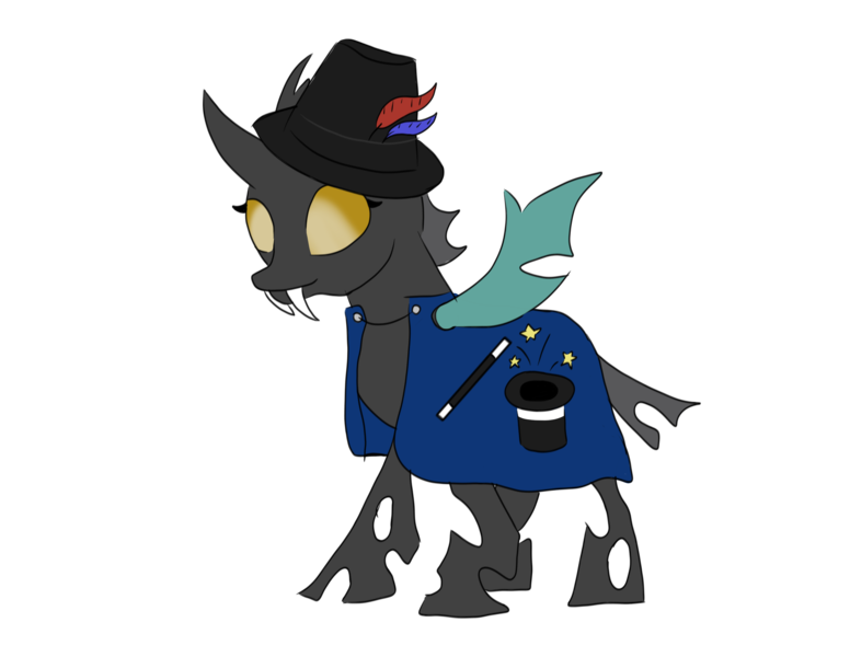Size: 3300x2550 | Tagged: safe, artist:cookie dough, derpibooru import, oc, oc:zappy, unofficial characters only, changeling, female, hat, image, magician outfit, png, shapeshifter, simple background, solo, transparent background