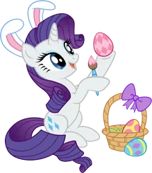 Size: 2750x3146 | Tagged: safe, artist:jaye, derpibooru import, rarity, pony, basket, bow, bunny ears, easter, easter egg, female, g4, high res, holiday, image, mare, png, simple background, stock vector, transparent background