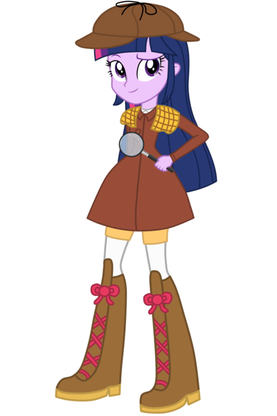 Size: 2000x3000 | Tagged: safe, artist:alandssparkle, artist:user15432, derpibooru import, edit, vector edit, twilight sparkle, twilight sparkle (alicorn), alicorn, human, equestria girls, boots, clothes, deerstalker, detective, detective hat, detective outfit, detective twilight, fedora, hand on hip, hat, high heel boots, image, looking at you, magnifying glass, png, princess peach showtime, sherlock holmes, sherlock sparkle, shoes, simple background, smiling, smiling at you, transparent background, trenchcoat, vector