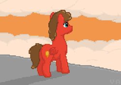 Size: 640x448 | Tagged: safe, artist:valuable ashes, derpibooru import, oc, oc:resin, unofficial characters only, pegasus, pony, animated, butt, cloud, gif, image, looking away, male, pixel art, plot, solo, stallion