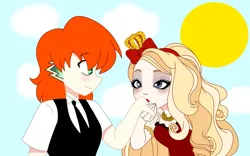 Size: 2600x1626 | Tagged: safe, artist:spike17, derpibooru import, spike, human, apple white, crossover, ever after high, g4, hand kiss, human spike, humanized, image, love, orange hair, png, ship:spikewhite