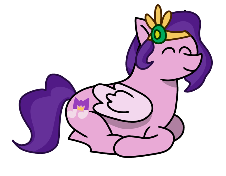 Size: 1280x1000 | Tagged: safe, artist:sleeplesseevee, derpibooru import, pipp petals, pegasus, pony, g5, cute, cutie mark, female, folded wings, happy, image, jewelry, lying down, outline, png, ponyloaf, prone, simple background, smiling, solo, tiara, transparent background, white outline, wings
