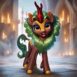 Size: 1024x1024 | Tagged: safe, ai content, derpibooru import, machine learning generated, prompter:jbond, stable diffusion, cinder glow, summer flare, kirin, castle, cute, female, g4, generator:pony diffusion v6 xl, image, open mouth, png, solo