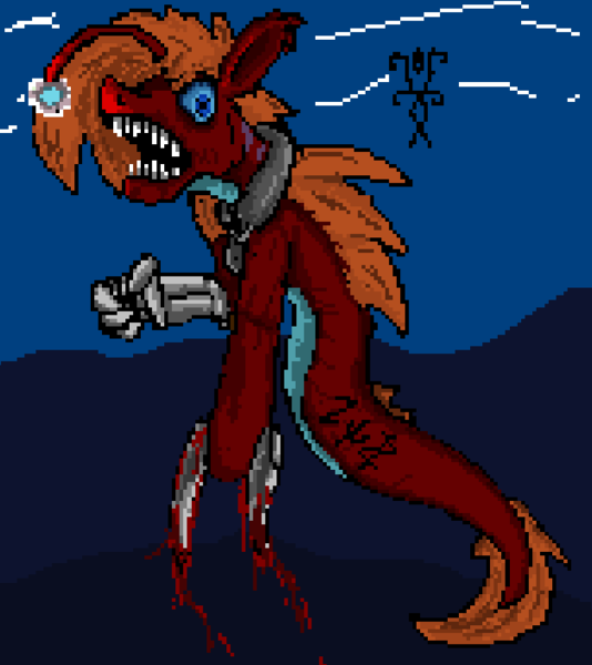 Size: 627x705 | Tagged: semi-grimdark, artist:damset, derpibooru import, oc, oc:zclash, angler fish, fish, merpony, pony, bioluminescent, blood, creepy, crepuscular rays, dark, dorsal fin, fin, image, lure, ms paint, ocean, pixel art, png, scales, scary, seaweed, solo, swimming, tail, underwater, water, weapon