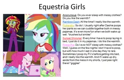 Size: 1006x651 | Tagged: suggestive, derpibooru import, edit, edited screencap, editor:thedarkpony, screencap, fluttershy, pinkie pie, rainbow dash, sunset shimmer, equestria girls, rainbow rocks, clothes, female, g4, image, implied bedwetting, implied messing, implied pooping, implied scat, implied urine, implied wetting, messing q&a, pajamas, png
