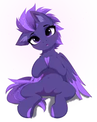 Size: 2587x3239 | Tagged: safe, artist:empress-twilight, derpibooru import, oc, oc:shadow galaxy, pegasus, pony, belly, belly button, blushing, commission, cute, ethereal mane, female, hooves, hooves together, image, mare, one ear down, open mouth, pegasus oc, png, simple background, sitting, solo, starry mane, starry tail, tail, transparent background, wings, ych result