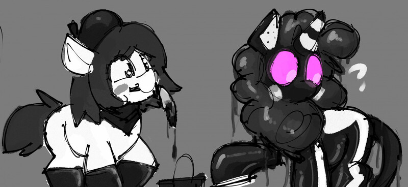 Size: 1280x589 | Tagged: questionable, artist:wallswallswalls, ponerpics import, ponybooru import, oc, unofficial characters only, kirin, pony, female, gas mask, gimp suit, image, jpeg, latex, mask, mime, rubber drone