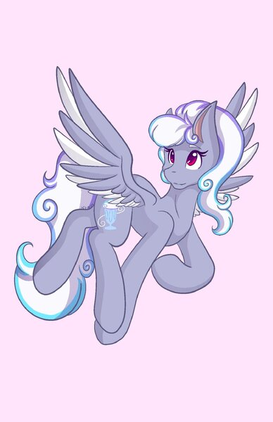 Size: 1325x2048 | Tagged: safe, artist:mscolorsplash, derpibooru import, oc, unofficial characters only, pegasus, pony, female, flying, image, jpeg, mare, pink background, simple background, solo, spread wings, wings