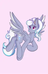 Size: 1325x2048 | Tagged: safe, artist:mscolorsplash, derpibooru import, oc, unofficial characters only, pegasus, pony, female, flying, image, jpeg, mare, pink background, simple background, solo, spread wings, wings