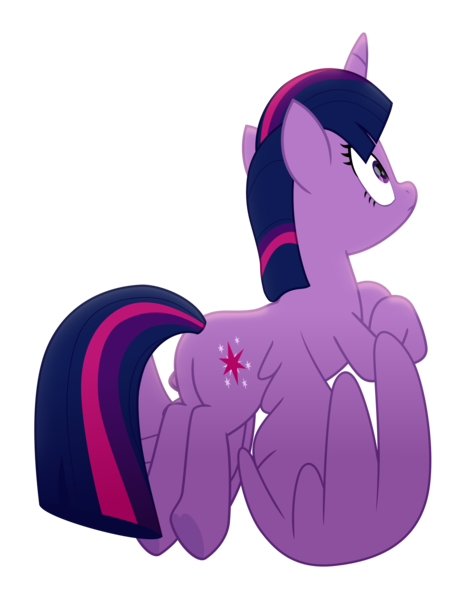 Size: 2565x3302 | Tagged: safe, anonymous artist, derpibooru import, twilight sparkle, twilight sparkle (alicorn), alicorn, pony, rainbow roadtrip, .svg available, butt, colored pupils, female, g4, hoof heart, horn, image, inkscape, looking up, mare, movie accurate, multicolored hair, multicolored mane, multicolored tail, plot, png, purple eyes, shading, simple background, solo, spread wings, striped mane, striped tail, tail, transparent background, twibutt, underhoof, vector, wings