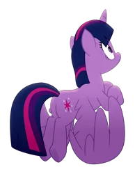 Size: 2565x3302 | Tagged: safe, anonymous artist, derpibooru import, twilight sparkle, twilight sparkle (alicorn), alicorn, pony, rainbow roadtrip, .svg available, butt, colored pupils, female, g4, hoof heart, horn, image, inkscape, looking up, mare, movie accurate, multicolored hair, multicolored mane, multicolored tail, plot, png, purple eyes, shading, simple background, solo, spread wings, striped mane, striped tail, tail, transparent background, twibutt, underhoof, vector, wings