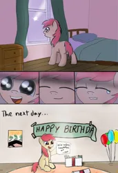 Size: 1500x2197 | Tagged: safe, ponerpics import, insect, pony, ants, birthday, birthday gift, comic, crying, excited, female, image, png, ponerpics exclusive, present, shooting star, smiling, wish