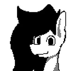 Size: 500x500 | Tagged: safe, artist:flutterfigle, derpibooru import, oc, unofficial characters only, black and white, bust, grayscale, image, looking at you, monochrome, pixel art, png, simple background, smiling, smiling at you, solo, white background