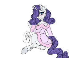 Size: 1600x1200 | Tagged: suggestive, artist:momma-fleur, derpibooru import, rarity, unicorn, blushing, clothes, cute, digital art, ear fluff, fluffy, g4, horn, image, png, raribetes, robe, signature, simple background, solo, stupid sexy rarity, transparent background