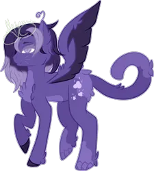 Size: 2973x3299 | Tagged: safe, artist:thecommandermiky, derpibooru import, oc, oc:miky command, unofficial characters only, pegasus, pony, cat tail, chest fluff, ear fluff, full body, high res, image, paws, pegasus oc, png, purple mane, raised hoof, simple background, solo, spread wings, tail, transparent background, wings