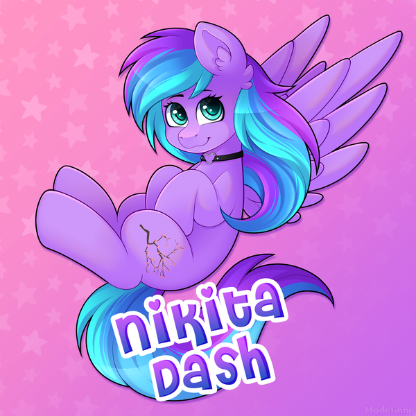 Size: 4000x4000 | Tagged: safe, artist:madelinne, derpibooru import, oc, oc:nikita dash, unofficial characters only, pegasus, pony, female, flying, image, looking at you, mare, pegasus oc, png, smiling, smiling at you, wings