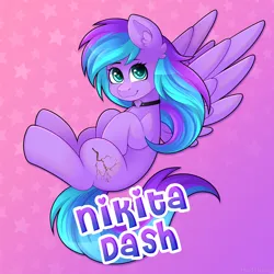 Size: 4000x4000 | Tagged: safe, artist:madelinne, derpibooru import, oc, oc:nikita dash, unofficial characters only, pegasus, pony, female, flying, image, looking at you, mare, pegasus oc, png, smiling, smiling at you, wings