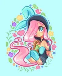 Size: 2266x2800 | Tagged: safe, artist:lenori, derpibooru import, fluttershy, pegasus, pony, bunny ears, bunny suit, clothes, costume, cute, dangerous mission outfit, digital art, easter, easter bunny, easter egg, eye clipping through hair, female, g4, goggles, happy easter, holiday, hoodie, image, mare, png, solo