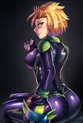 Size: 1920x2820 | Tagged: suggestive, artist:tzc, lightning dust, human, the washouts (episode), anime, ass, breasts, busty lightning dust, butt, clothes, female, fingerless gloves, gloves, helmet, humanized, image, lightning babe, looking back, png, skintight clothes, smiling, solo, solo female, stupid sexy lightning dust, uniform, washouts uniform