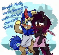 Size: 2448x2312 | Tagged: safe, artist:lou, derpibooru import, oc, unofficial characters only, bat pony, kirin, pony, bat pony oc, bat wings, bipedal, blushing, clothes, duo, eeee, female, image, jpeg, kirin oc, mare, wings