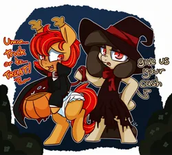 Size: 2352x2128 | Tagged: safe, artist:lou, derpibooru import, oc, oc:louvely, unofficial characters only, pony, bipedal, cape, clothes, costume, diaper, diaper fetish, duo, female, fetish, halloween, hat, holiday, image, jpeg, male, mare, vampire costume, witch hat