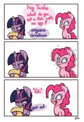 Size: 692x1000 | Tagged: safe, artist:lou, derpibooru import, pinkie pie, twilight sparkle, oc, unofficial characters only, pony, comic, female, image, jpeg, mare