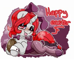 Size: 2288x1872 | Tagged: suggestive, artist:lou, derpibooru import, oc, unofficial characters only, pony, blushing, bunny ears, bunny suit, clothes, drool, drool string, egg, female, image, jpeg, leotard, mare