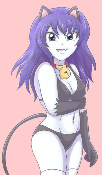 Size: 1941x3307 | Tagged: suggestive, artist:sumin6301, derpibooru import, rarity, cat, human, equestria girls, bell, bell collar, belly button, belly piercing, black panties, black underwear, breasts, busty rarity, cat ears, catgirl, clothes, collar, eyebrows, eyebrows visible through hair, fangs, female, g4, hand on arm, image, jpeg, lipstick, looking at you, panties, piercing, raricat, simple background, smiling, smiling at you, socks, solo, solo female, striped socks, underwear