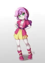 Size: 706x1000 | Tagged: safe, artist:the-park, derpibooru import, sweetie belle, equestria girls, cute, diasweetes, g4, hairband, hand on hip, image, looking at you, png, simple background, solo, standing, white background