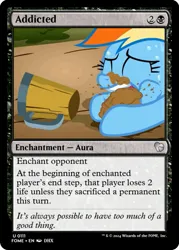 Size: 375x523 | Tagged: safe, derpibooru import, edit, rainbow dash, pegasus, the super speedy cider squeezy 6000, ccg, crying, dirt, eating, eating dirt, g4, image, magic the gathering, mug, png, that pony sure does love cider, trading card, trading card edit, trading card game