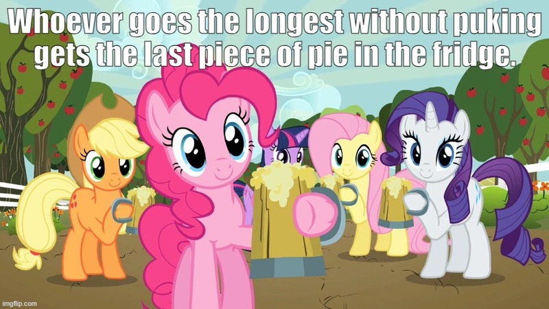 Size: 888x499 | Tagged: safe, derpibooru import, edit, edited screencap, screencap, applejack, fluttershy, pinkie pie, rarity, twilight sparkle, the super speedy cider squeezy 6000, caption, cider, family guy, g4, image, image macro, imgflip, imminent vomiting, jpeg, reference to another series, text, this will not end well