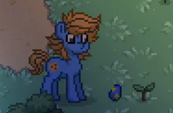 Size: 373x245 | Tagged: safe, derpibooru import, oc, oc:blue cookie, unofficial characters only, earth pony, pony, pony town, earth pony oc, easter, easter egg, egg, holiday, image, jpeg, looking down, male, photo, pixel art, solo, solo male