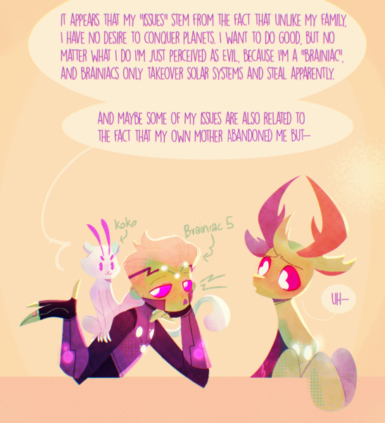 Size: 2048x2248 | Tagged: safe, artist:sockiepuppetry, derpibooru import, thorax, changedling, changeling, brainiac 5, crossover, dc comics, dialogue, high res, image, king thorax, male, png, speech bubble