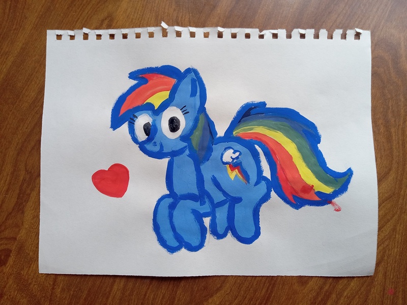 Size: 4160x3120 | Tagged: safe, artist:dhm, derpibooru import, rainbow dash, pony, acrylic painting, heart, image, jpeg, looking at you, solo, traditional art